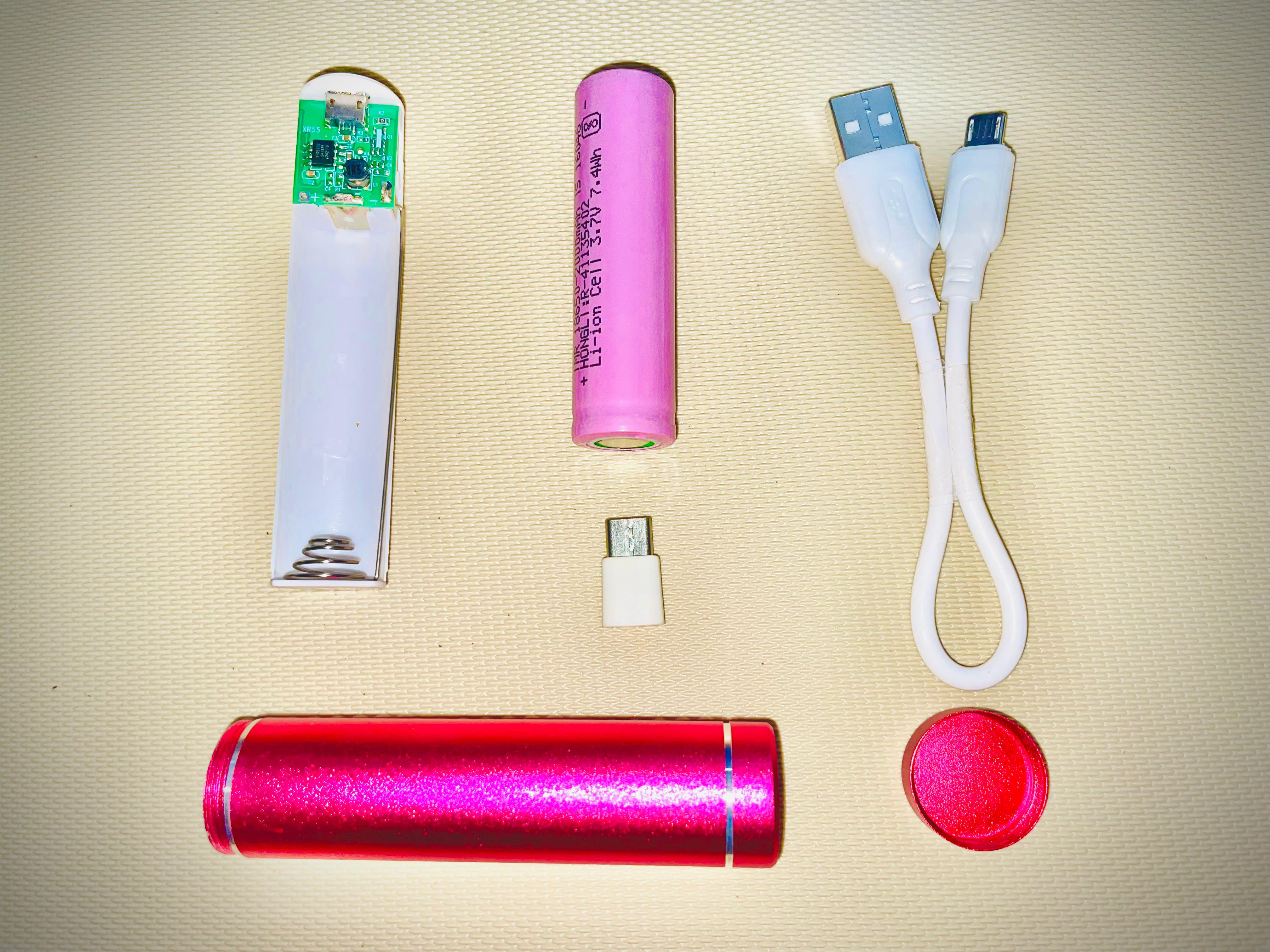 18650 Battery Charging Aluminium Body with Cell, Micro USB Cable & Type C converter
